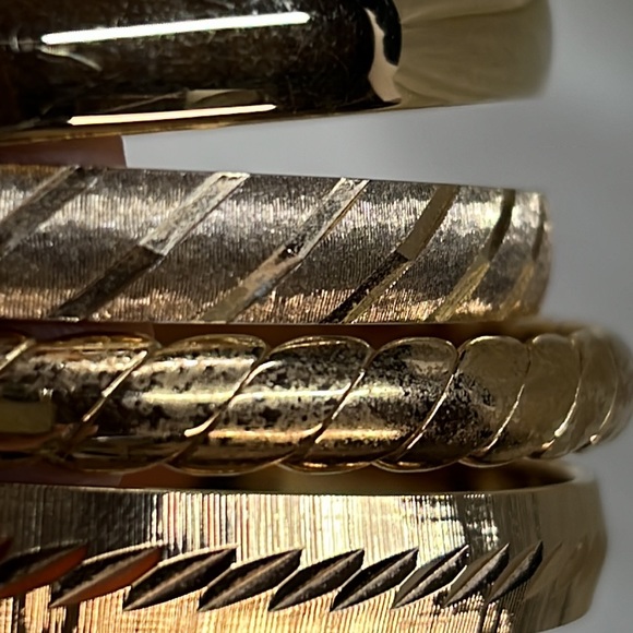 Monet vntg gold tone bracelets. 4 with smooth and etched finishes. Pre owned. - Picture 4 of 5